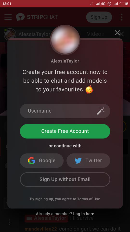 Crea un account Stripchat APK