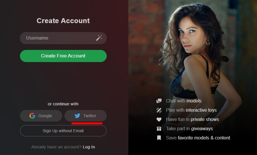 Stripchat - Registrazione con Twitter